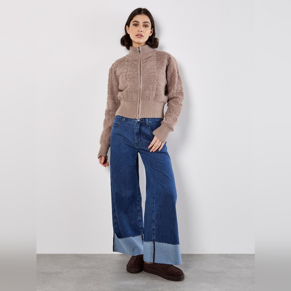 High Neck Looped Textured Zip Jacket - Picture 4 of 12